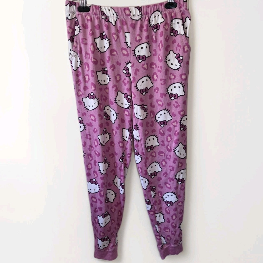Sanrio Women Sleepwear SMALL S Pink Pajama Pants Animal Print Fleece Hello Kitty